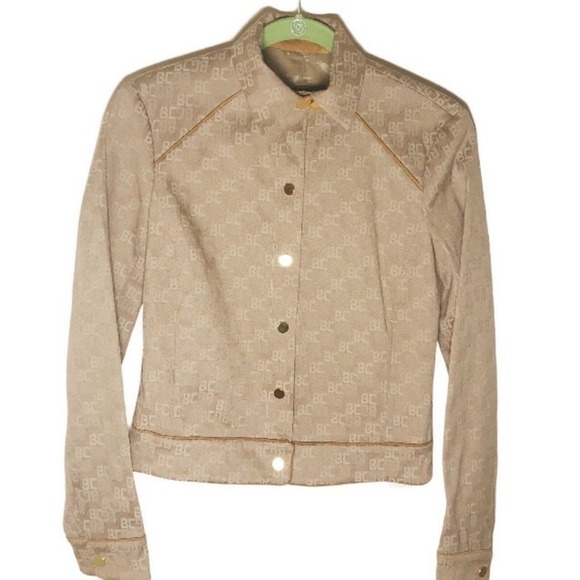 BCBGMaxAzria Y2K Vintage Allover Logo Print Jacket Suede Leather Trim sz 2 - Picture 2 of 12